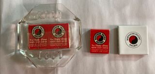 Vintage Glass Northern Pacific Railway Railroad Ashtray,  Matches & Magnet