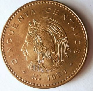 1959 Mexico 50 Centavos - Au - Vintage Coin - Mexico Bin D