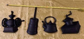 Vintage Sexton Cast Iron Metal Wall Hangings Kitchen Coffee Grinder Teapot Butte