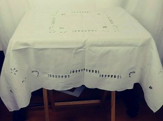 Table Cloth Cut Work Vintage Cotton Embroidery Needle Lace Filet Edge 32x32 "