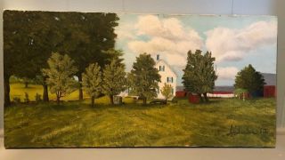 Vintage Oil Painting Of Farm House Rural Landscape Scene Signed