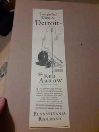 1927 Pennsylvania Railroad Newspaper Ad Red Arrow Train