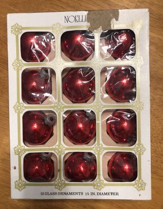 Box Of 12 Vintage Red Glass Christmas Ornaments 1 3/4” By Noelle