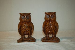 Vintage Brown Cast Iron Owl Bookends Doorstops.  Weigh 2 1/2 Pounds Each