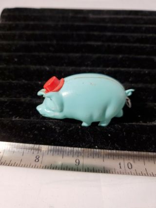 Vintage Celluloid Plastic Sewing Measuring Tape Blue Pig Made In Japan