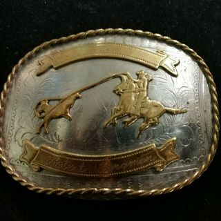 Vintage Nickel Silver Bronze Western Rodeo Belt Buckle Rockmount Denver Co