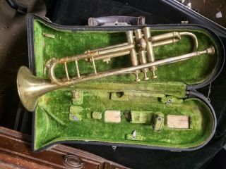 Antique Vintage Marceau Brass Trumpet W/ Mouthpiece And Case Needs Work
