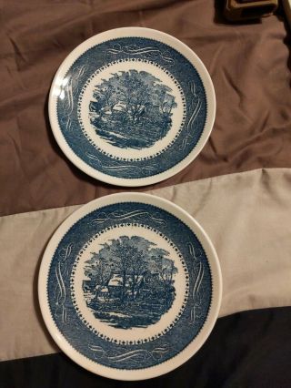 Vtg Royal China Blue Currier And Ives “old Grist Mill” Dinner Plate 10 " Two