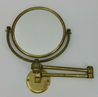 Vtg Brass Wall Mounted Makeup Mirror Arm Extend Swing Dual Side Magnifying Italy