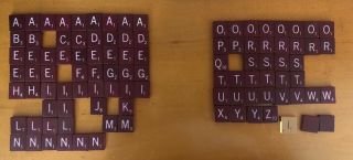 Set Of 100 Scrabble Tiles Maroon Red Burgundy Vintage Letters Arts & Crafts Bag
