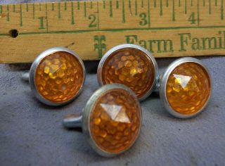 4 Vintage Amber Faceted Reflectors License Plate Topper Auto Bicycle Motorcycle
