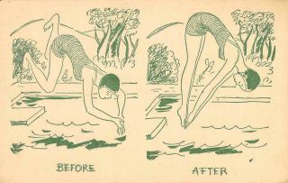 Swimming Pool Diving Board Girl Scout Camp Comic 1947 Nj Vintage Postcard
