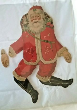 Vintage Antique Cardboard Santa Mechanical Hinged Rare 14 1/4 "