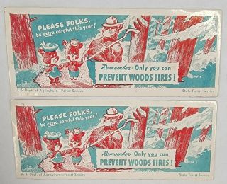 Vintage Pair Smokey Bear Prevent Woods Fires Advertising Ink Blotters Old Estate