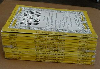 Vintage 1944 Full Year 12 National Geographic Magazines - Wartime