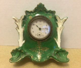 Antique Haven Clock Company Porcelain Mantle Wind - Up Clock 5.  5 " Parts/repair