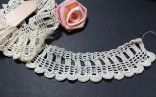 Vintage Handmade Crocheted Lace Trim Scalloped Ivory.  44 Inches X 1 Inch