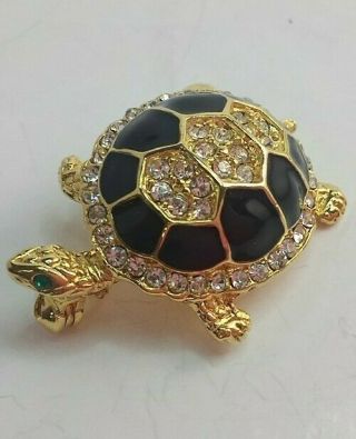 Vintage Estate Gold Tone & Crystals Turtle Brooch/ Pin
