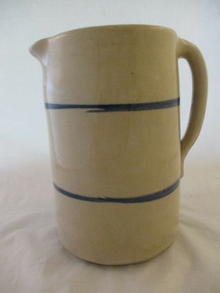 Vintage Stoneware Pitcher Pottery Crock With Blue Stripes Primitive Country 928 3
