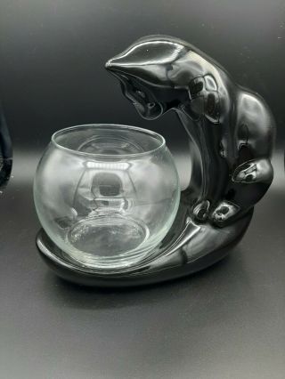 Vintage Ceramic Black Cat And Fish Bowl