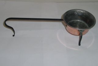 Antique French Copper/wrought Iron Fireplace Pan On Feet - 1900