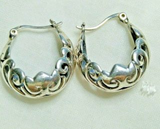 Csk 925 Vintage Sterling Silver Small Open Work Filigree Hoop Earrings