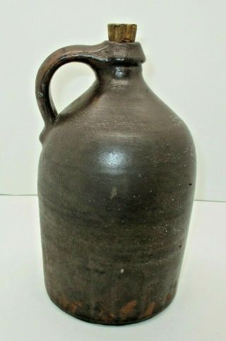 Antique Crock Stoneware Bottle With Glaze 9” Tall Jug Unmarked Whiskey,  Gin