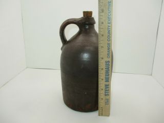 Antique Crock Stoneware Bottle With Glaze 9” Tall Jug Unmarked whiskey,  gin 2
