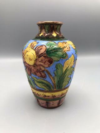 Vintage Italian Majolica Bud Vase Flower Designed Signed 1489 P Italy