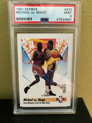 1991 Skybox Basketball Michael Jordan Vs.  Magic Johnson 333 Psa 9