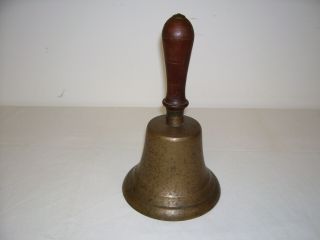 Vintage Antique Large Hand Held Wooden Handle Brass Teachers School Bell Western