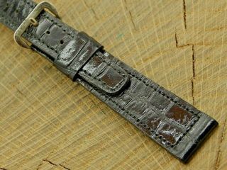 Vintage Black Leather Watch Band With Silver Tone Buckle Mens 17.  5mm Pre - Owned