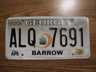 Georgia Peach License Plate / Barrow County - Alq 7691