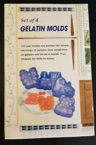 Vintage Gelatin Dessert Mold Set Of 4 - Train,  Butterfly,  Bear,  Dinosaur