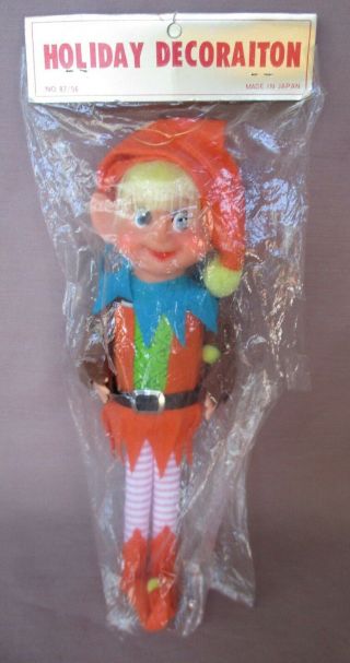 Vintage 9 1/2 " Cloth & Vinyl Christmas Elf Doll Mib In Bag Japan 6