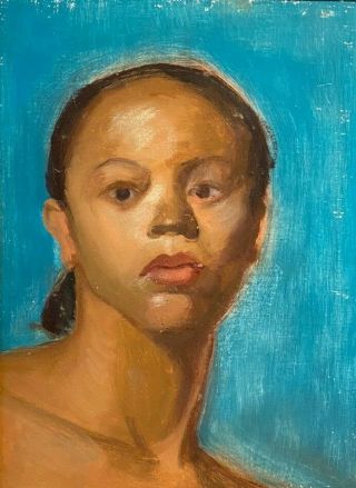 Vintage African American Black Girl Female Portrait Painting Artist Signed 70s