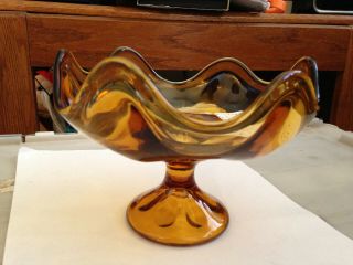 Vintage Viking Glass Amber Footed Bowl Compote Epic Pattern Mid Century Moden