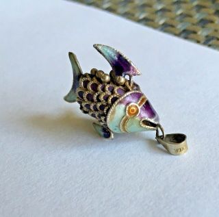 Vintage Chinese Sterling Silver Enameled Articulated Fish Pendant