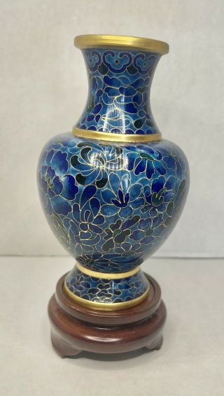 Vintage Chinese Cloisonne Vase 9 " And Stand