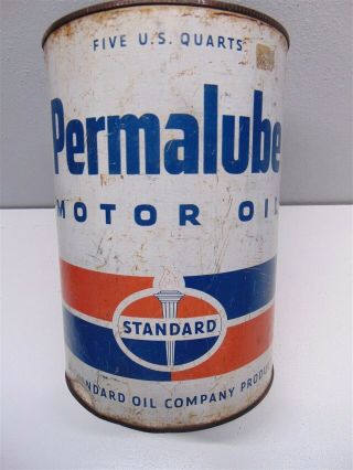 Vintage Permalube Motor Oil Standard Oil Co.  5 Quart Empty Metal Can