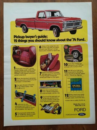 1973 Red Ford Pick Up Truck Photo Color Man Cave Car Art Vintage Print Ad Poster
