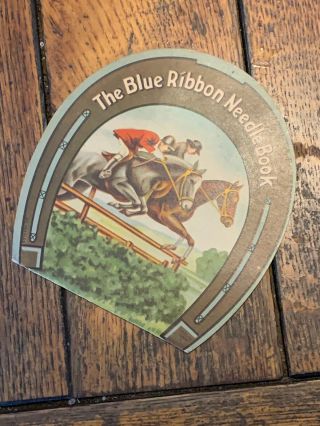 Vintage Blue Ribbon Needle Book Advertising Sewing Horses Horseshoe Graphic