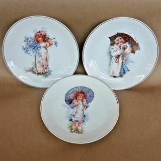 3 Vintage Saks Fifth Avenue Victorian Girls Plates West Germany 7 1/2 " Euc