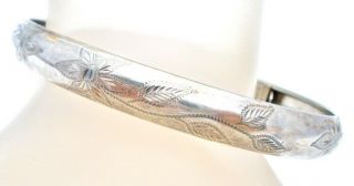 Italian Sterling Silver Vintage Bangle Bracelet With Leaf Design Made In Italy W
