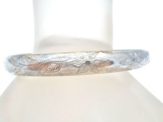Italian Sterling Silver Vintage Bangle Bracelet with Leaf Design Made in Italy W 2
