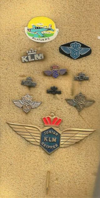 9 Old Dutch Badges Of Klm Royal Dutch Airlines,  1x Enamel