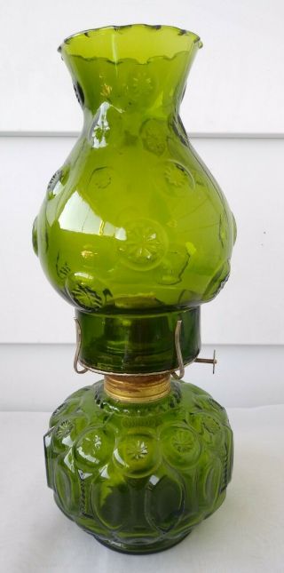 Vintage Antique 12 " Le Smith Green Moon & Star Glass Oil Kerosene Lamp Look
