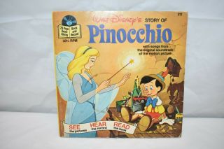 Vintage Walt Disney Story Of Pinocchio 24 Page Read - Along Book & 33 1/3 Record