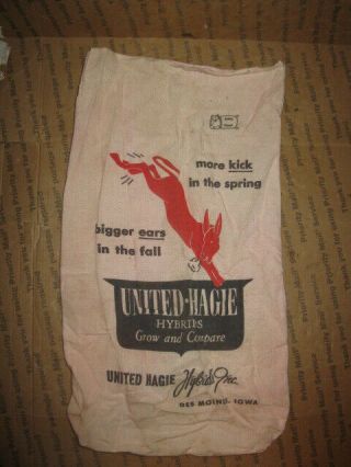 Rare Antique Small United Hagie Seed Corn Des Moines Iowa Cloth Sack Sample ??