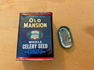 Vintage Old Mansion Whole Celery Seed Richmond,  Va Cardboard With Metal Spice Tin